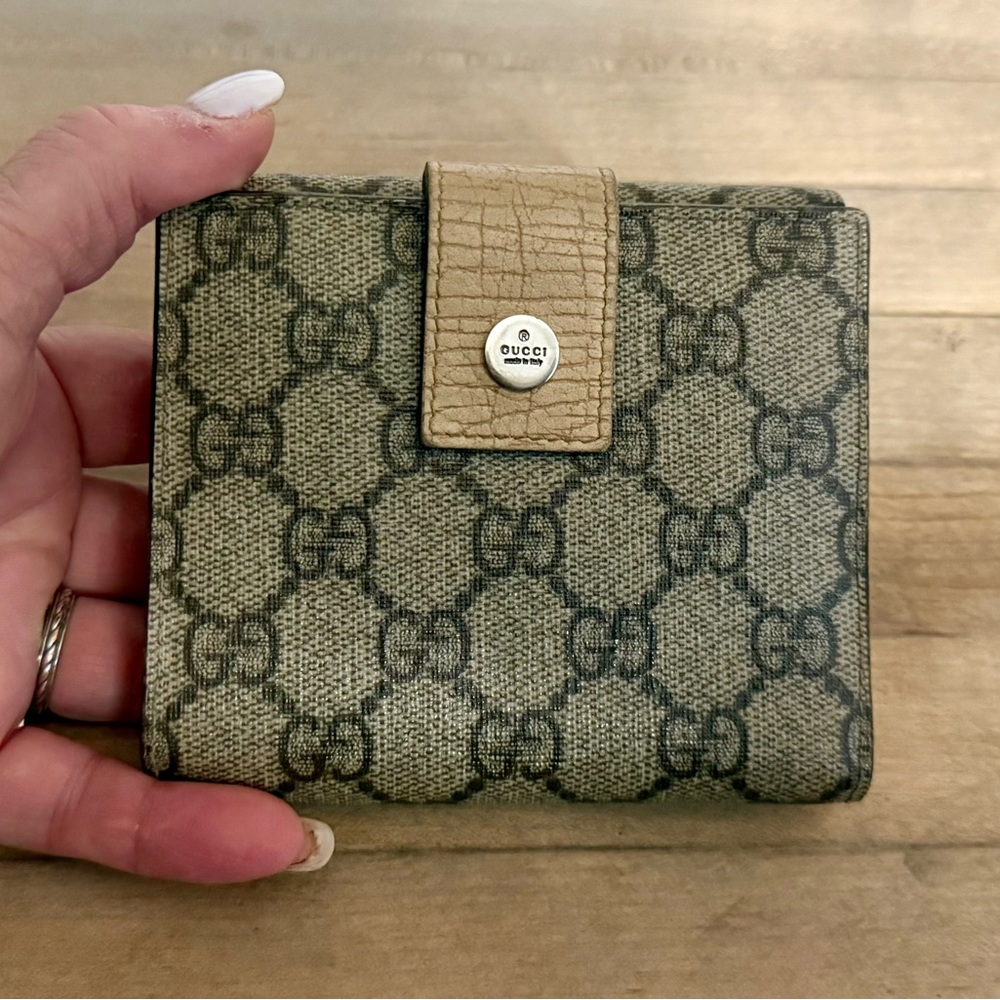 Gucci Beige Brown Monogram Canvas Bifold Wallet